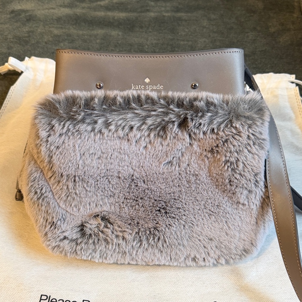 Kate Spade Gray Fur-Accent Shoulder Bag